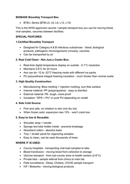 Biosafety Transport Box BTB-L Series — first page