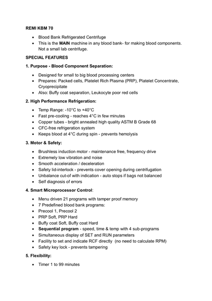 Refrigerated Centrifuge KBM 70 — first page