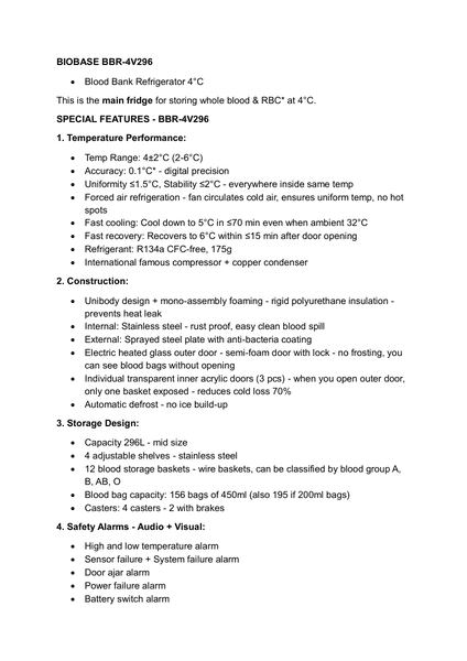 Blood Bank Refrigerator BBR-4V296 — first page