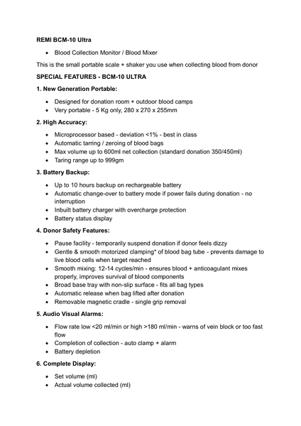 Blood Collection Monitor BCM-10 Ultra — first page