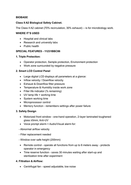 Class II A2 Biological Safety Cabinet — first page