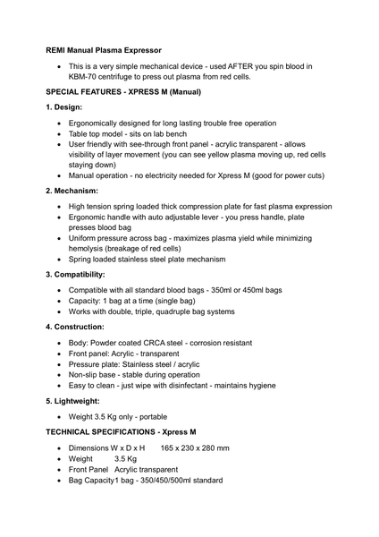 Manual Plasma Expressor — first page