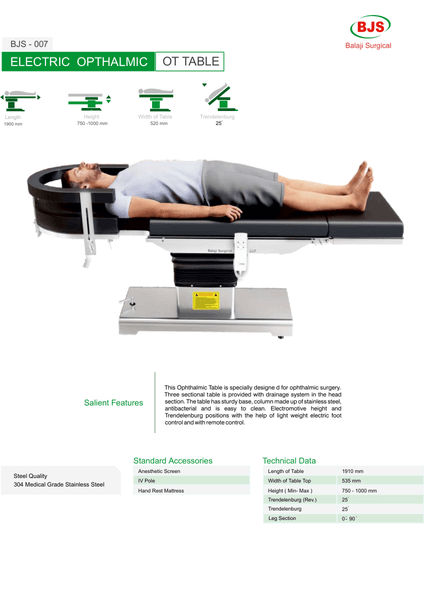 Electric Ophthalmic Operating Table BJS-007 — first page