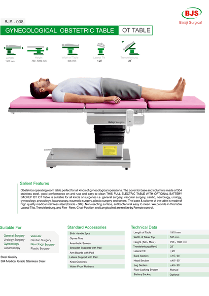Gynaecological & Obstetric Operating Table BJS-008 — first page