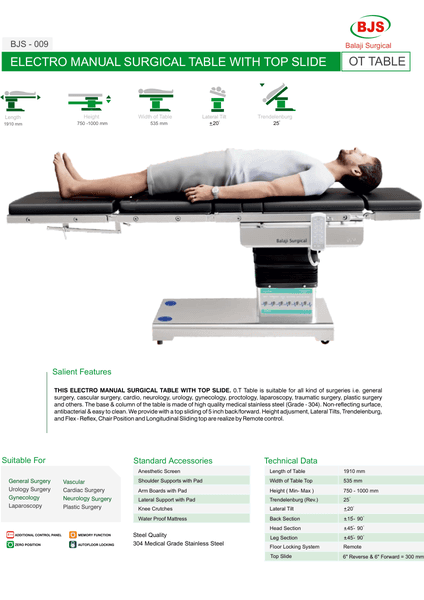 Electro-Manual Operating Table BJS-009 — first page