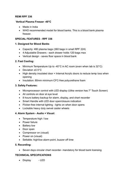 Vertical Plasma Freezer RPF 336 — first page