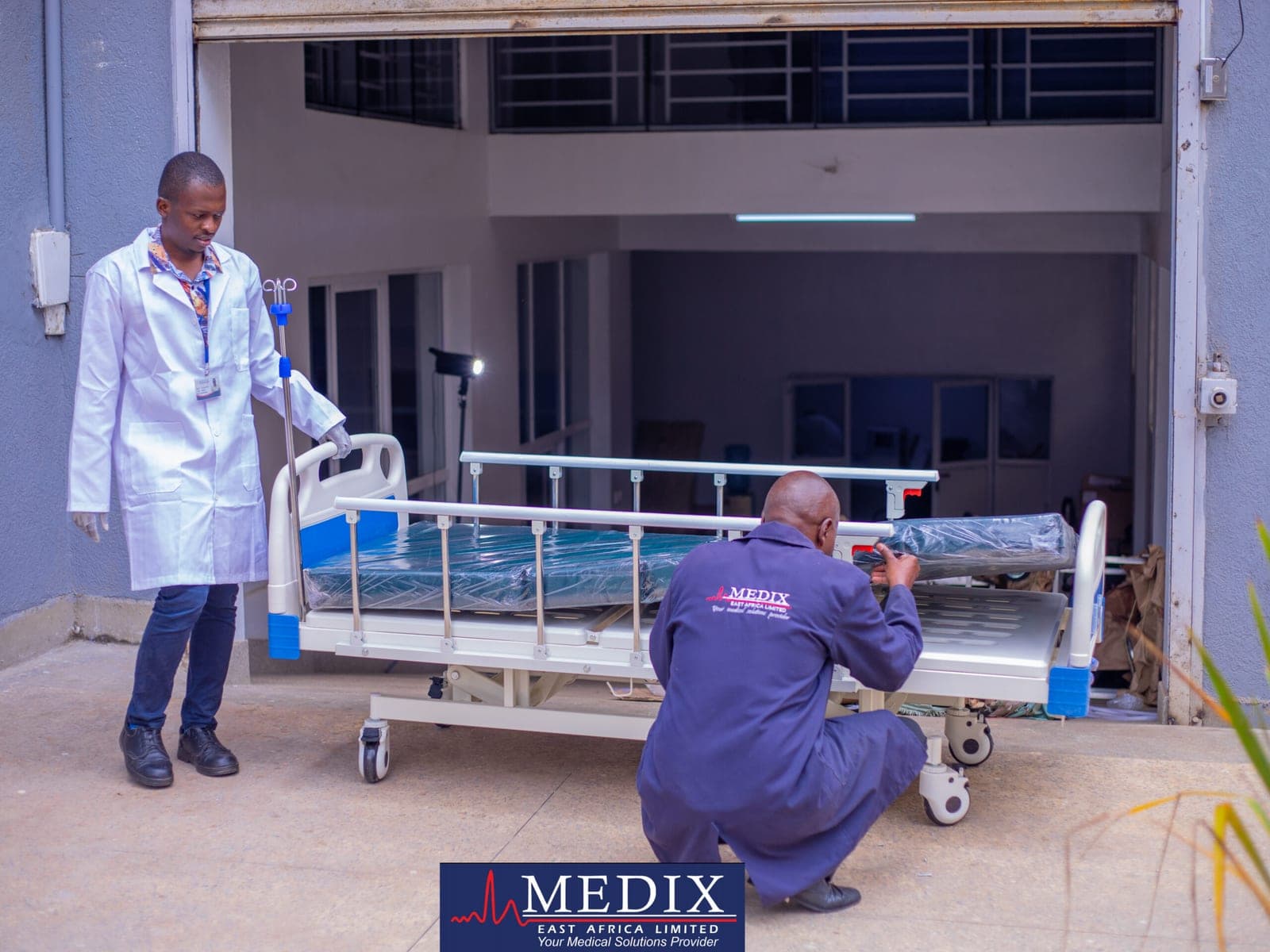Medix staff preparing equipment for installation